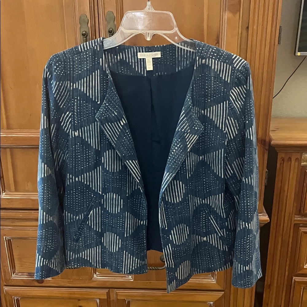Eileen Fisher Blue Patterned Blazer